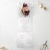 エレガント赤面ピンク牡丹フローラ結婚ズ 三つ折り招待状 (内部)