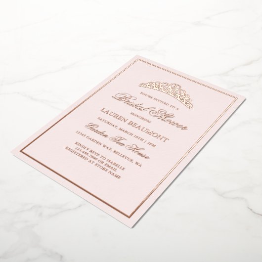 エレガント赤面ピンク王室のブライダルシャワー 箔招待状 (回転した状態)
