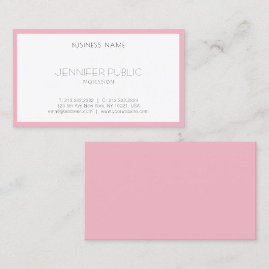 エレガント赤面ピンク白かわいらしテンプレートモダン 名刺 (正面/裏面)
