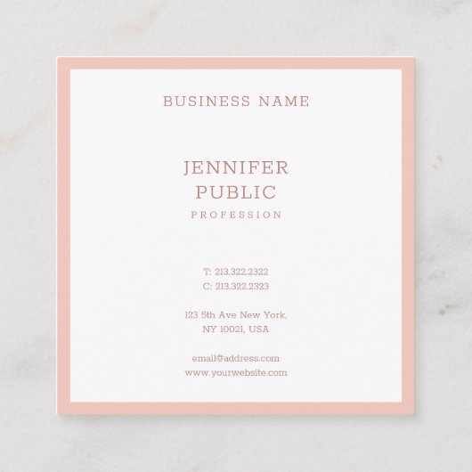 エレガント赤面ピンク白モダンシンプルテンプレート スクエア名刺 (裏面)