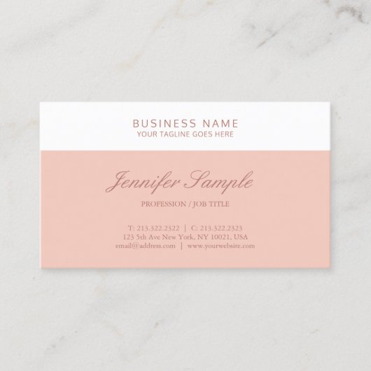 エレガント赤面ピンク白モダンシンプルテンプレート 名刺 (正面)