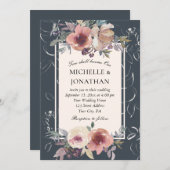 エレガント赤面ピンク秋フローラクリスチャン結婚ズ 招待状 (正面/裏面)