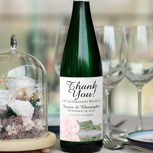 エレガント赤面ピンク結婚ローズ ワインラベル