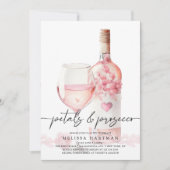 エレガント赤面ピンク花びら&プロセッコブライダルシャワー 招待状 (正面)