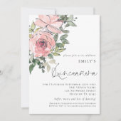 エレガント赤面ピンク花模様キンセアニラ15パーティー 招待状 (正面)