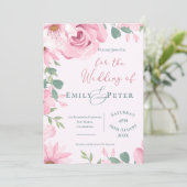 エレガント赤面ピンク花模様結婚式招待状 (スタンド正面)