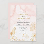 エレガント赤面ピンク金ゴールドウォーター結婚カラー 招待状 (正面/裏面)