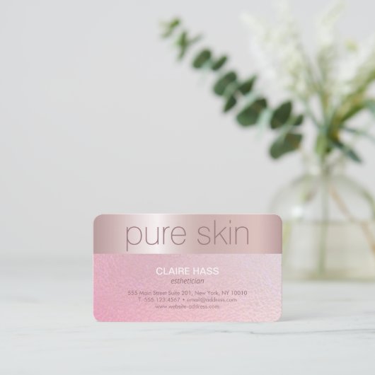 エレガント赤面ピンク金ゴールドエステティシャンスパ事業 名刺 (スタンド正面)
