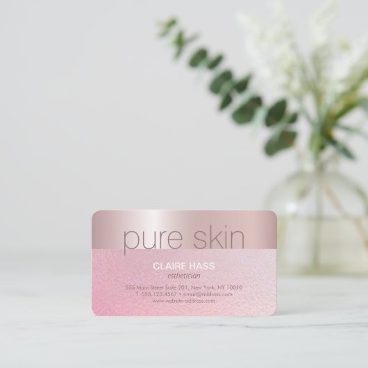 エレガント赤面ピンク金ゴールドエステティシャンスパ 名刺 (スタンド正面)