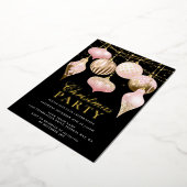 エレガント赤面ピンク金ゴールドオーナメントクリスマスパーティー 箔招待状 (回転した状態)