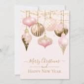 エレガント赤面ピンク金ゴールドオーナメントメリークリスマス カード (正面)