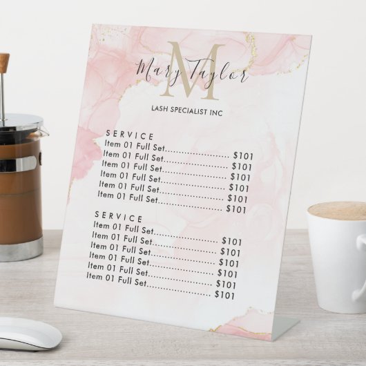 エレガント赤面ピンク金ゴールドグリッター大理石 台座サイン (インサイチュ)