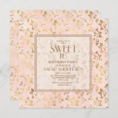 エレガント赤面ピンク金ゴールドスウィート16 招待状 (正面/裏面)