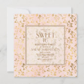 エレガント赤面ピンク金ゴールドスウィート16 招待状 (正面)