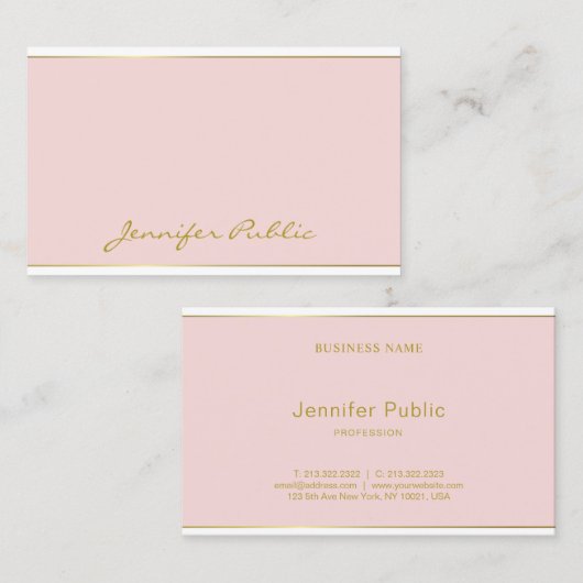 エレガント赤面ピンク金ゴールドテンプレートハンドスクリプト文字 名刺 (正面/裏面)