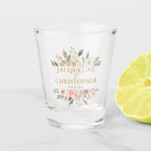 エレガント赤面ピンク金ゴールドフローラカスタムウェディング ショットグラス (正面)