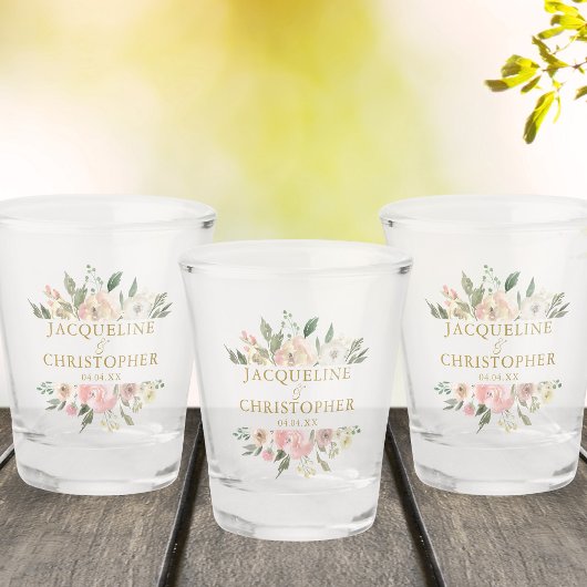 エレガント赤面ピンク金ゴールドフローラカスタムウェディング ショットグラス