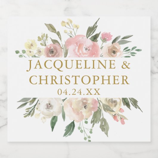 エレガント赤面ピンク金ゴールドフローラサマー結婚ズ スパークリングワインラベル (シングルラベル)