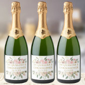 エレガント赤面ピンク金ゴールドフローラサマー結婚ズ スパークリングワインラベル