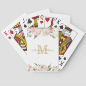 エレガント赤面ピンク金ゴールドフローラモノグラカスタムム トランプ (裏面)