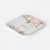 エレガント赤面ピンク金ゴールドフローラモノグラム結婚ズ ペーパープレート (傾斜あり)