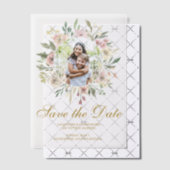 エレガント赤面ピンク金ゴールドフローラ写真の保存日付 ベラム紙招待状 (オフセット (招待状))