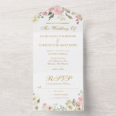 エレガント赤面ピンク金ゴールドフローラ庭園の結婚式 オールインワン招待状 (内側)