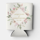 エレガント赤面ピンク金ゴールドフローラ庭園の結婚式 缶クーラー (正面)