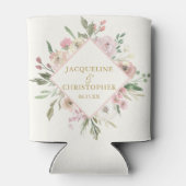 エレガント赤面ピンク金ゴールドフローラ庭園の結婚式 缶クーラー (裏面)