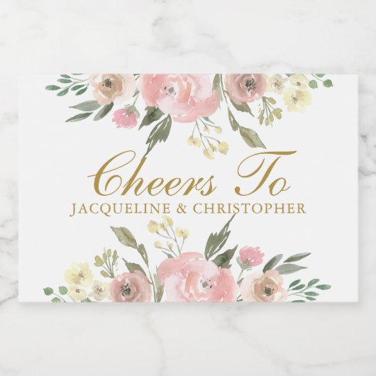 エレガント赤面ピンク金ゴールドフローラ結婚ズ応援ミニ スパークリングワインラベル (シングルラベル)