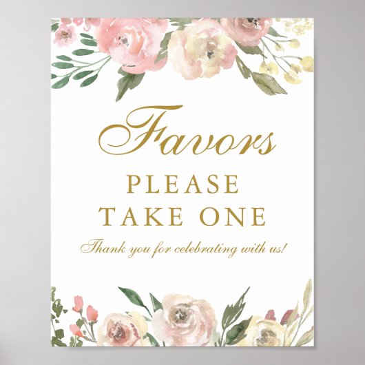 エレガント赤面ピンク金ゴールドフローラ結婚式の引き出物 ポスター (正面)