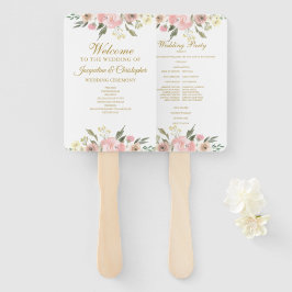 エレガント赤面ピンク金ゴールドフローラ結婚式 プログラムファン ハンドファン