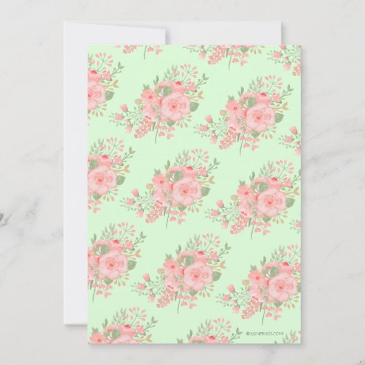 エレガント赤面ピンク金ゴールドミントフローラシャワー 招待状 (裏面)