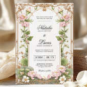 エレガント赤面ピンク金ゴールドロータス結婚フラワー 招待状