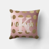 エレガント赤面ピンク金ゴールド水玉模様モノグラム名 クッション (裏面)