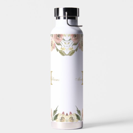 エレガント赤面ピンク金ゴールド牡丹フローラパーソナライズされた ウォーターボトル (左面)