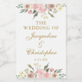 エレガント赤面ピンク金ゴールド結婚フローラカスタムミニ ワインラベル (シングルラベル)