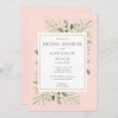 エレガント赤面ピンク金ゴールド緑ブライダルシャワー 招待状 (正面/裏面)