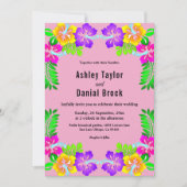 エレガント赤面ピンク開花花結婚フローラ 招待状 (正面)