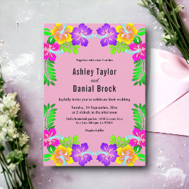 エレガント赤面ピンク開花花結婚フローラ 招待状