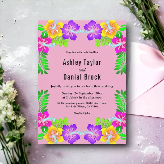 エレガント赤面ピンク開花花結婚フローラ 招待状