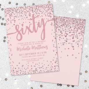 エレガント赤面ピンク60誕生日 招待状