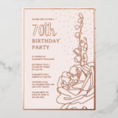 エレガント赤面ピンク70カスタム歳の誕生日パーティー 箔招待状 (正面)