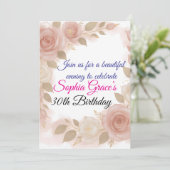 エレガント赤面ピンク&アイボリーバラ誕生日招待状 招待状 (スタンド正面)