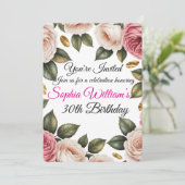 エレガント赤面ピンク&アイボリーバラ誕生日招待状 招待状 (スタンド正面)