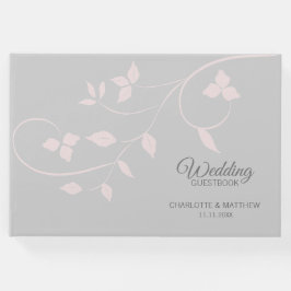 エレガント赤面ピンク&グレーつる植物結婚ズ ゲストブック