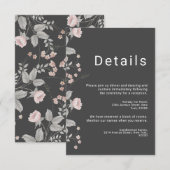 エレガント赤面ピンク&ダークグレーフローラ結婚ズ エンクロージャーカード (正面/裏面)