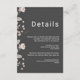 エレガント赤面ピンク&ダークグレーフローラ結婚ズ エンクロージャーカード