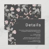 エレガント赤面ピンク&ダークグレーフローラ結婚ズ エンクロージャーカード (正面/裏面)