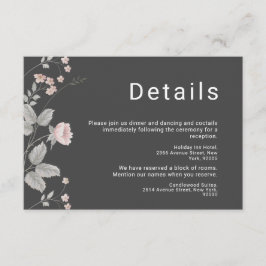 エレガント赤面ピンク&ダークグレーフローラ結婚ズ エンクロージャーカード